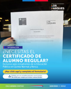 Acceso directo al trámite de certificado de alumno regular, Servicio Local de Educación Pública Los Parques.
